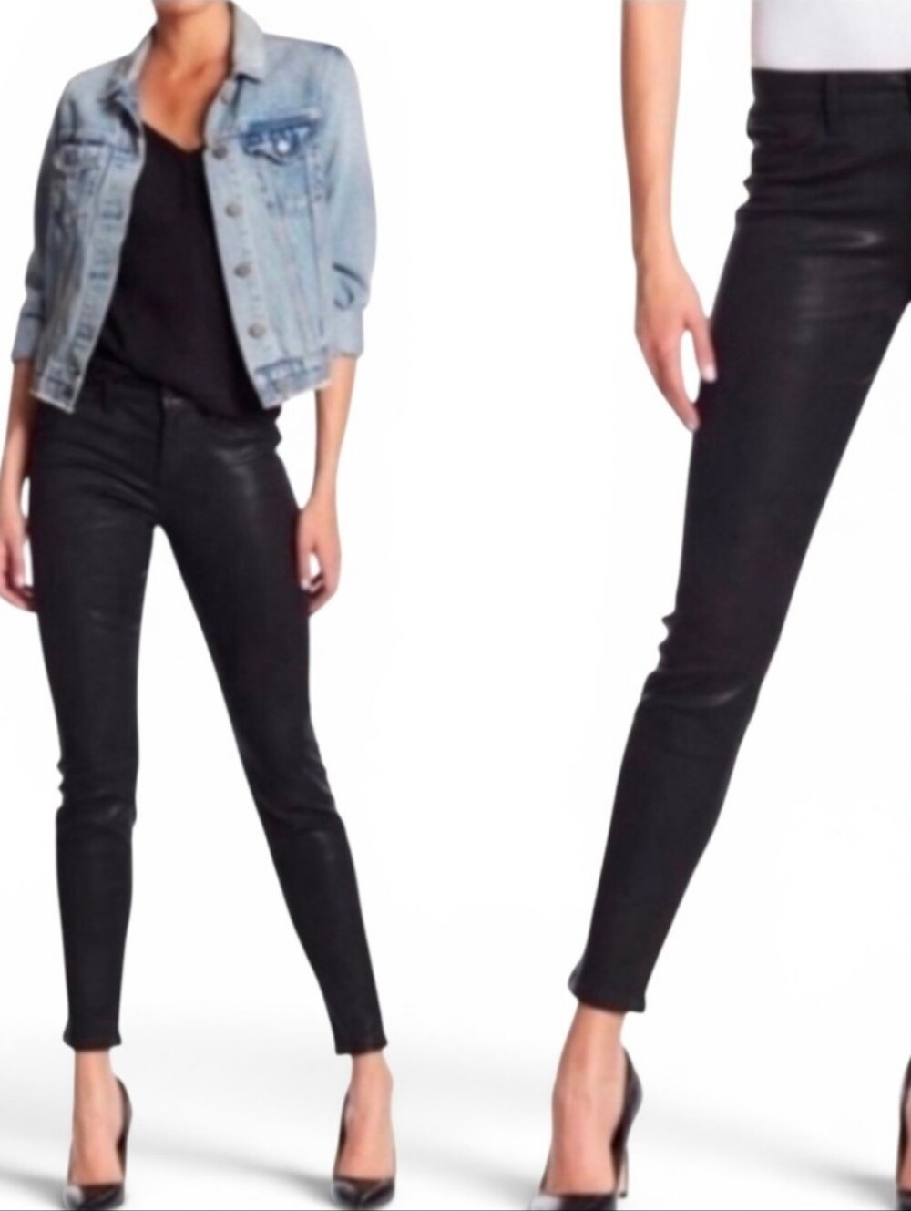 LEVEL 99 Black Mid Rise Coated Skinny Jeans - Size 27